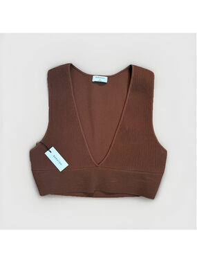 Aritzia Babaton Brown Sculpt Knit Deep V Tank - Size XL ✨ NWT